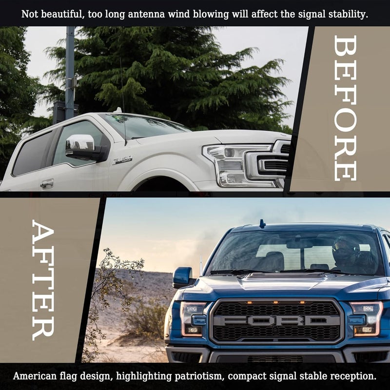 Turcee Car Bullet Antenna,Truck Exterior Decoration Accessories Car Vehicle Replacement Antenna Conpatible with Ford F150 RAM 1500 GMC Heavy Duty Pickup Trucks Accessories (New Upgrade Silver-U.S. Flag)… - Image 5